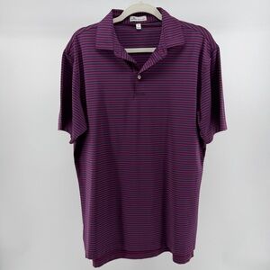 Peter Millar Burgundy Navy Striped Short Sleeve Polo Shirt, Men's Medium